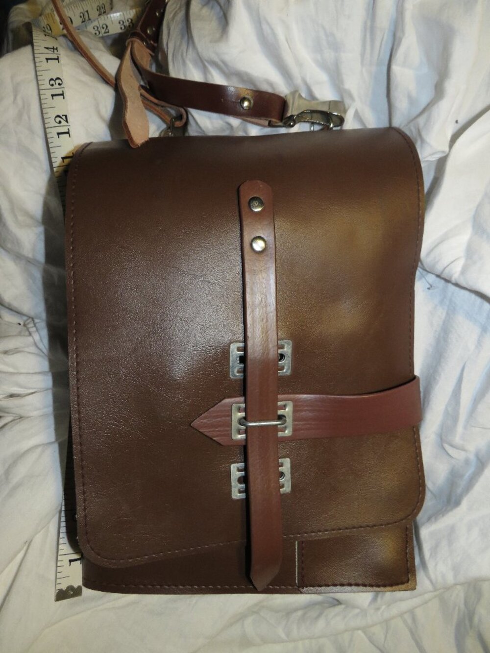 Brown Vegan Leather Military Map Case Satchel Cruelty-Free Crossbody Messenger